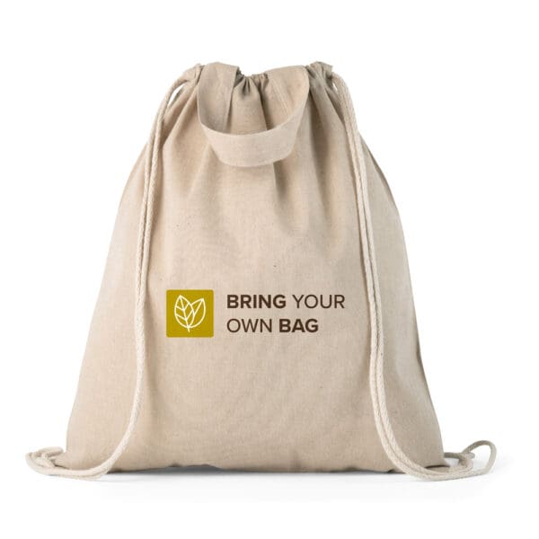 92936 RISSANI. Drawstring backpack bag in recycled cotton (140 g/m²)