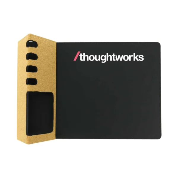 Foldable Cork+PU Mousepad with Mobile & Pen Holder