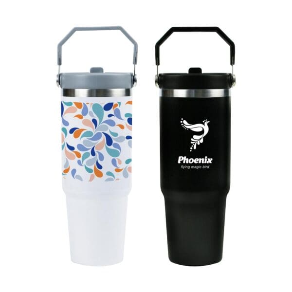 Tumbler with Handle & Straw SS Double Wall
