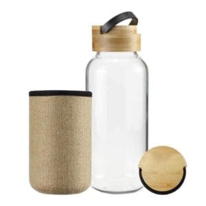Sustainable Glass Bottles with Bamboo Lid and Eco Sleeve
