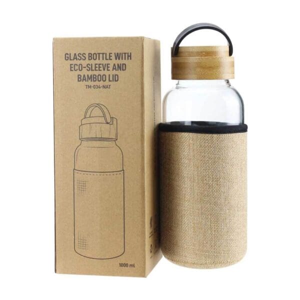 Sustainable Glass Bottles with Bamboo Lid and Eco Sleeve