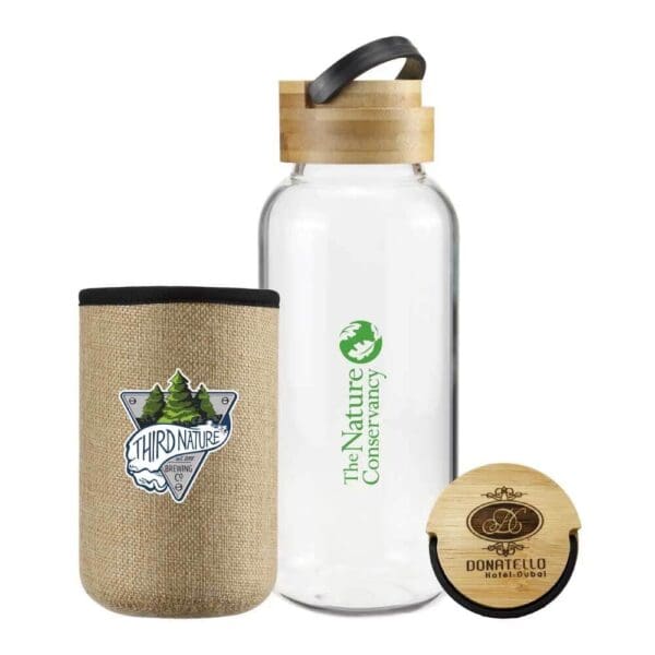Sustainable Glass Bottles with Bamboo Lid and Eco Sleeve
