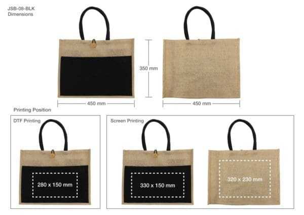Jute Bag with Black Cotton Pocket and Handle