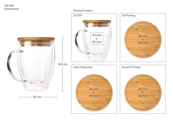 Double Wall Clear Glass Mug with Bamboo Lid