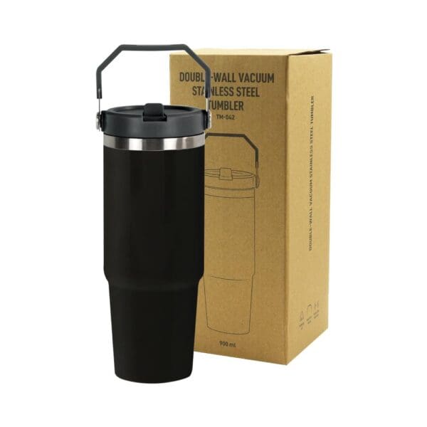 Tumbler with Handle & Straw SS Double Wall