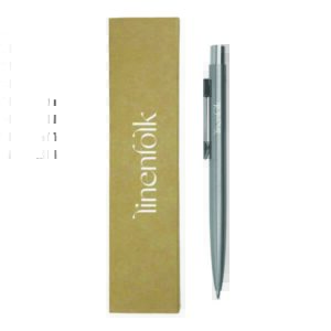 Recycled Stainless Steel Metal Pens, Push Button, Blue Ink