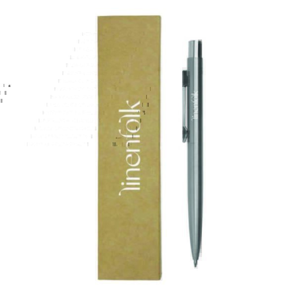 Recycled Stainless Steel Metal Pens, Push Button, Blue Ink