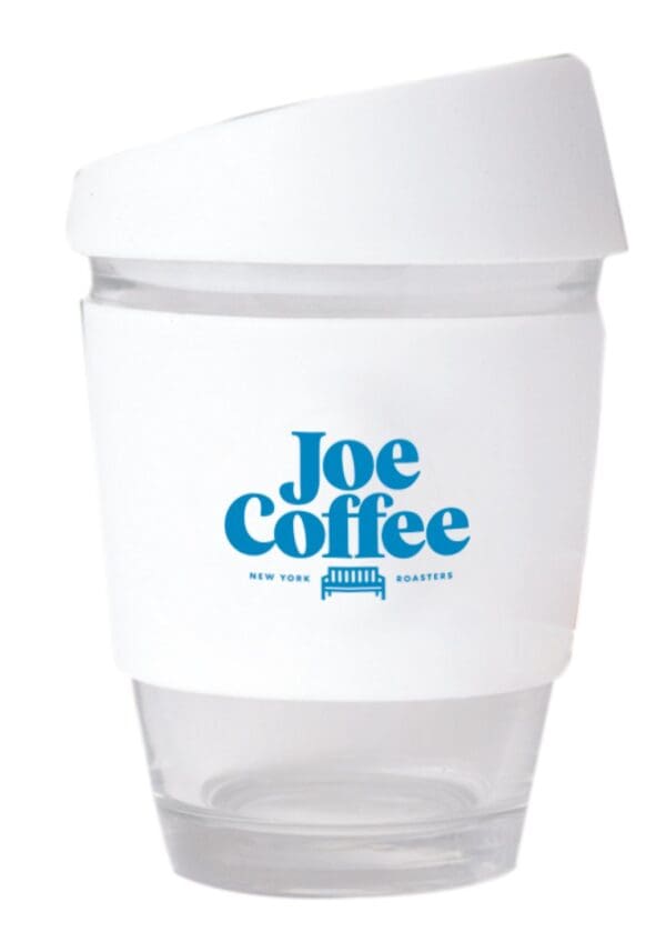 Glass Coffee Cup with a secure pushon Silicon lid and a wide heat resistant silicon band