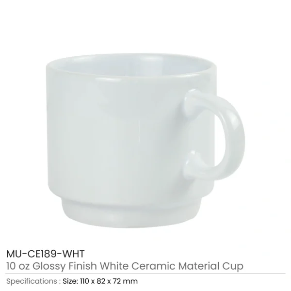 Ceramic Cups 10 Oz Glossy Finish White Color