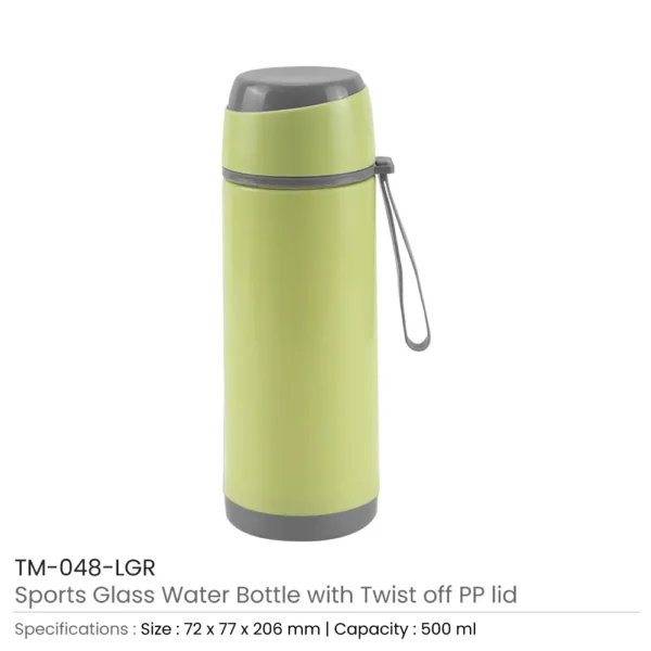 Sports Glass Bottles 500ml Twist off Lid and Carry Handle