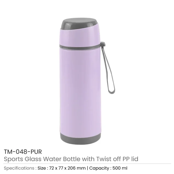 Sports Glass Bottles 500ml Twist off Lid and Carry Handle