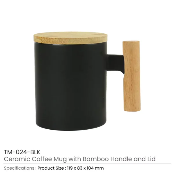 Ceramic Coffee Mugs with Bamboo Handle and Lid 380ml