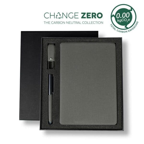 CHANGE ZERO Sustainable Gift Set with Refillable Notebook, Pen & USB Keychain