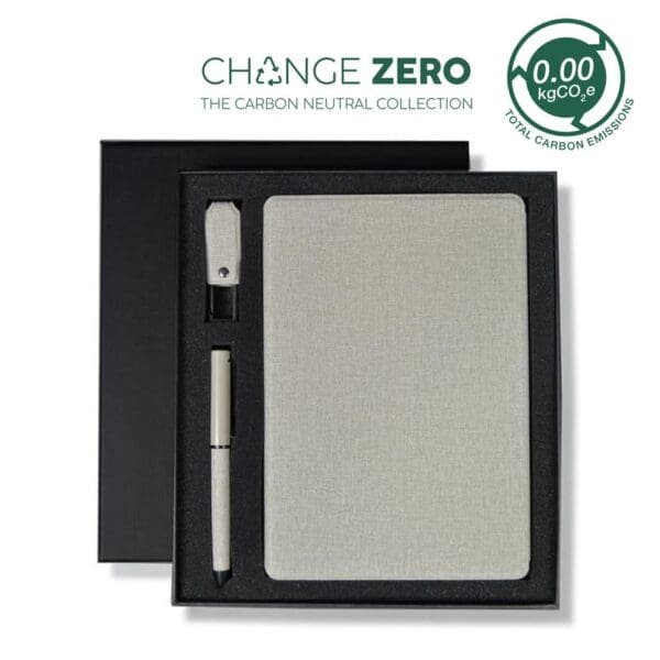 CHANGE ZERO Sustainable Gift Set with Refillable Notebook, Pen & USB Keychain