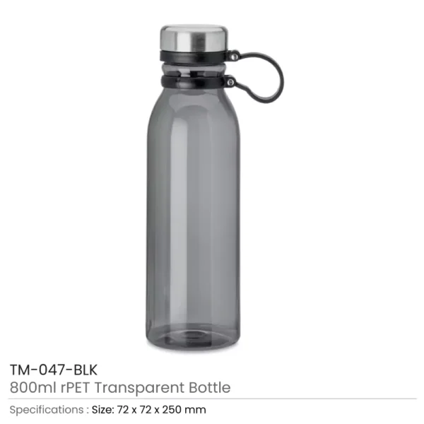 rPET Transparent Bottles 800ml SS Lid with Carry Handle