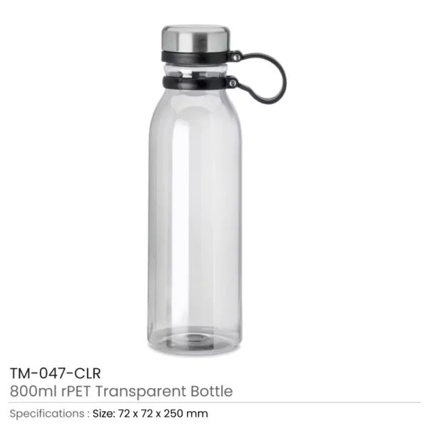 rPET Transparent Bottles 800ml SS Lid with Carry Handle